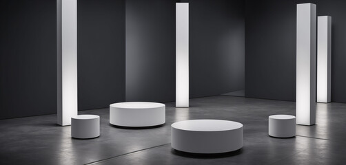 Minimalist Modern Interior with Circular and Rectangular Platforms