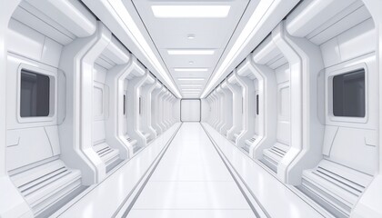 Fototapeta premium Spaceship white corridor 3D rendering