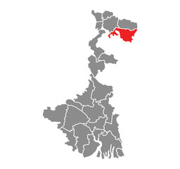 Cooch Behar District Highlighted in West Bengal State Map of India