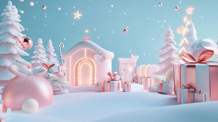 christmas tree with gifts and snow