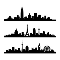 Wide City Skyline Silhouettes – Urban Vector Illustrations
