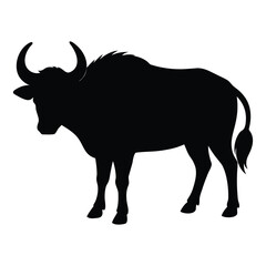 Black silhouette of a wildebeest standing on a white background animal wildlife