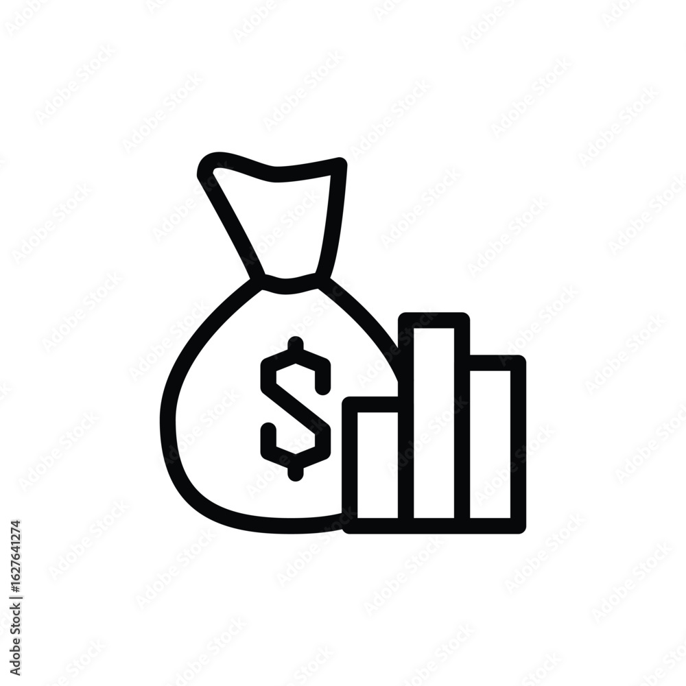 Aufkleber money bag and chart bar outline icon vector design good for web or mobile app