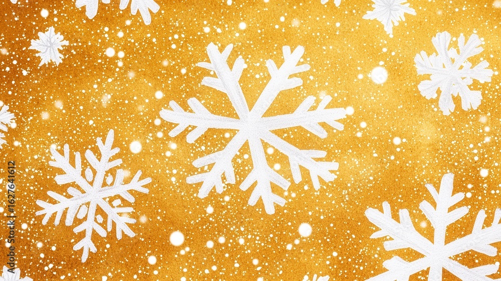 Aufkleber golden background glimmering with falling snowflakes, creating soft bokeh effect perfect for holiday