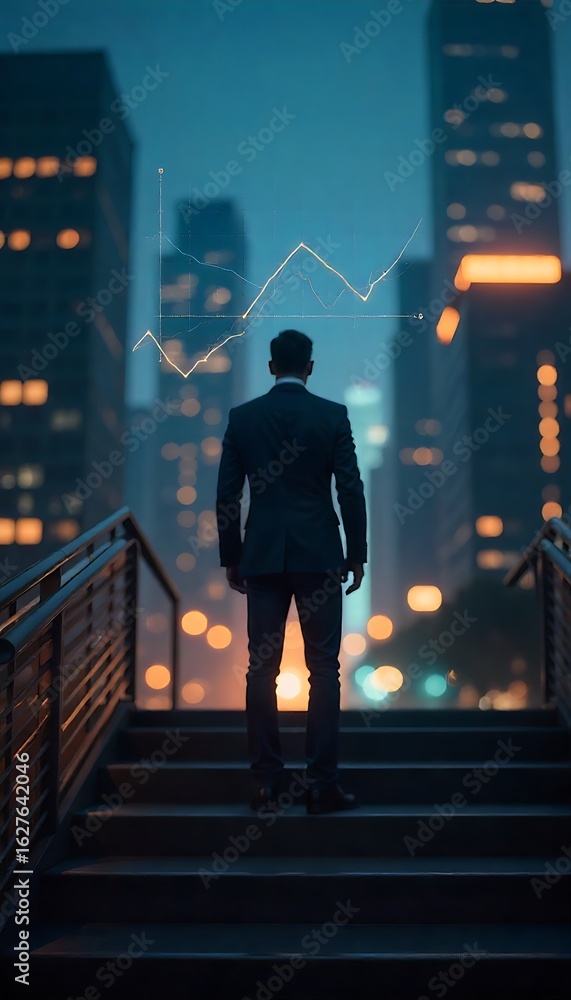 Poster generative ai: ambitious entrepreneur contemplates data driven success in urban setting