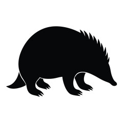Black silhouette of an echidna walking on a white background mammal animal