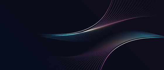 Abstract colorful curved wave lines on dark background