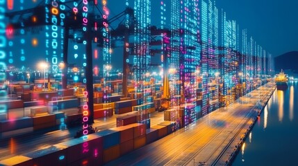Futuristic Digital Harbor Scene with Advanced Logistics Automation and Global Trade Connectivity
