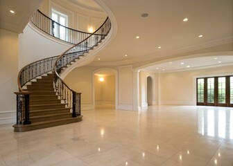 Obraz premium Foyer with curved staircase Empty room interior design architecture blank design room