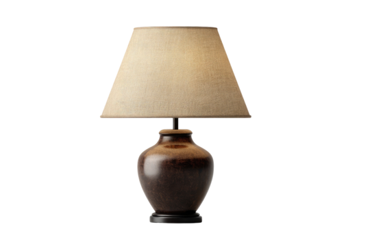Beige lampshade, dark brown base table lamp
