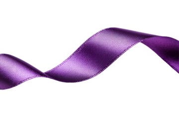 Curving purple ribbon with textured pattern isolated on transparent background. Purple ribbon awareness isolated white background.