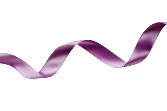 Curving purple ribbon with textured pattern isolated on transparent background. Purple ribbon awareness isolated white background.