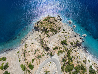 Aerial view of the panoramic point called Madonnina di Punta Nera, Elba Island, Livorno, Tuscany, Italy