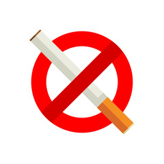 Cigarette stop quit smoking in red prohibition area sign icon flat vector design