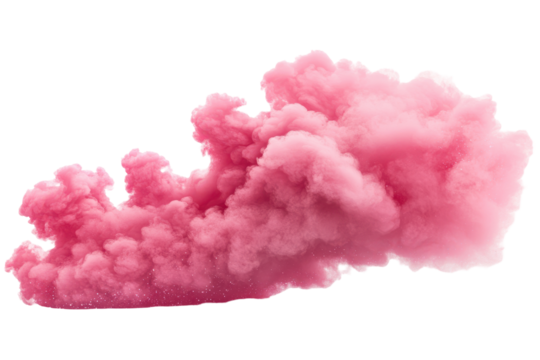 Vibrant pink cloud explosion isolated on transparent background. Realistic pink cloud isolated on white background.