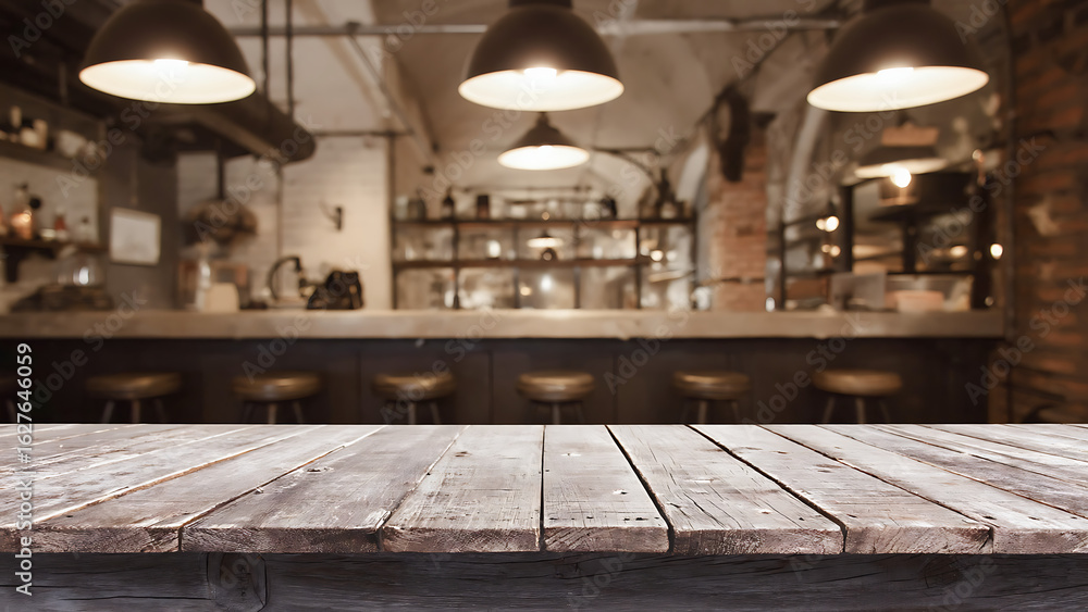 Aufkleber empty wooden table rustic and blurred background of bar or pub for product display high quality phot
