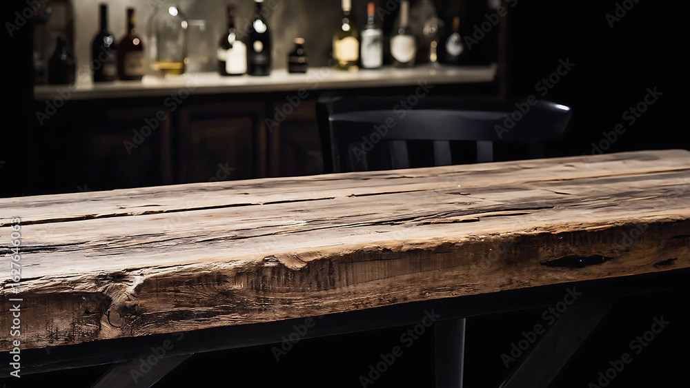 Aufkleber empty wooden table rustic and blurred background of bar or pub for product display high quality phot