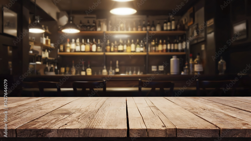 Aufkleber empty wooden table rustic and blurred background of bar or pub for product display high quality phot