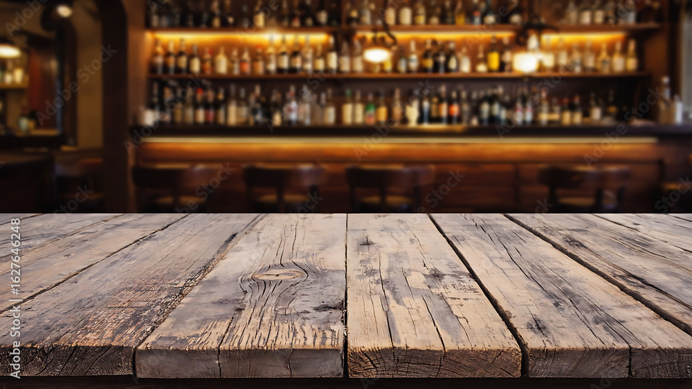 Aufkleber empty wooden table rustic and blurred background of bar or pub for product display high quality phot
