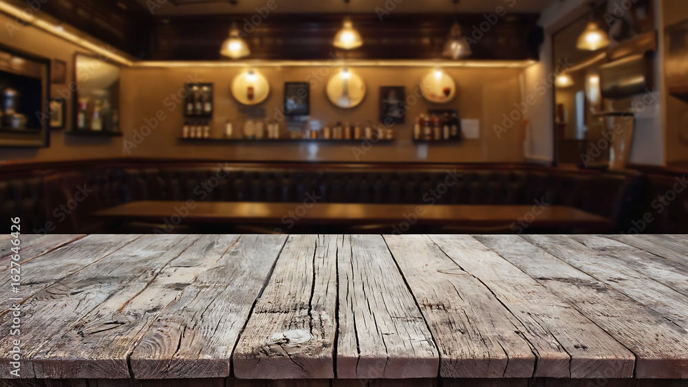Aufkleber empty wooden table rustic and blurred background of bar or pub for product display high quality phot