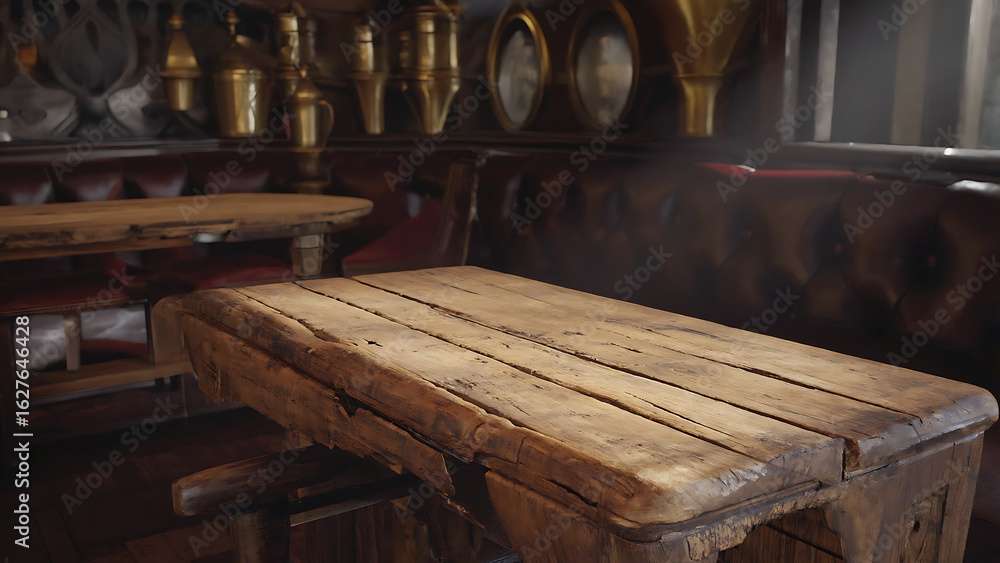 Aufkleber empty wooden table rustic and blurred background of bar or pub for product display high quality phot