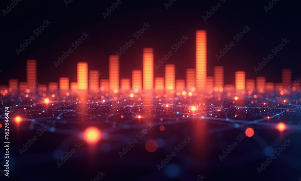 Poster abstract digital network with glowing bars and data points