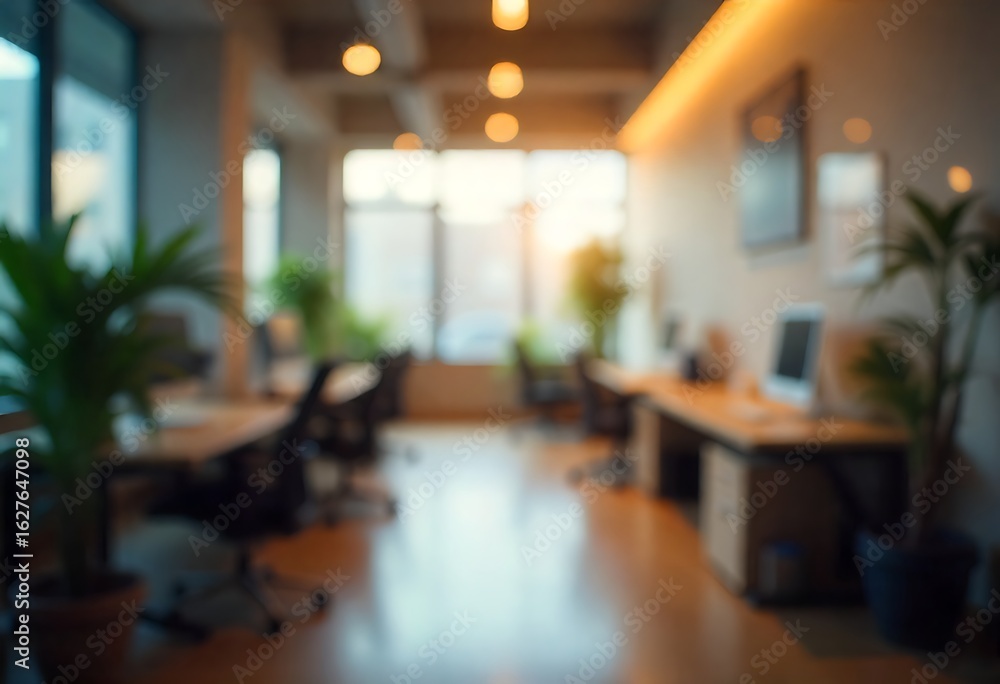 Poster generative ai creating a peaceful office space with plants and soft lighting evokes modern