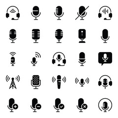 Glyph icons set for Podcast microphone