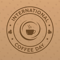 Coffee day badge design with brown circle and cup icon