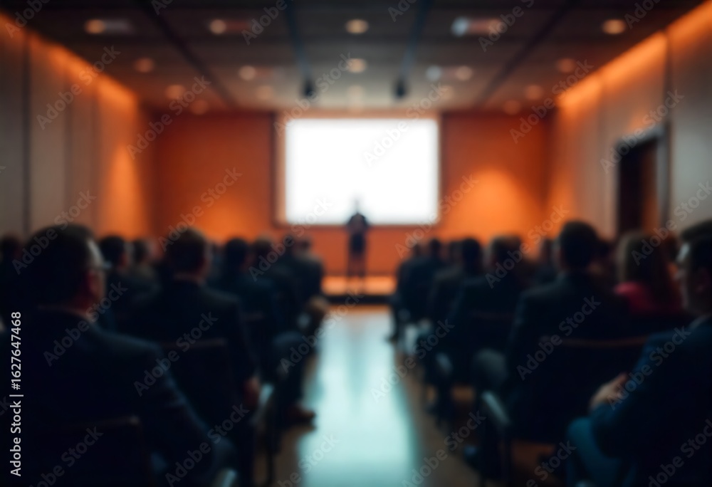 Poster generative ai capturing the essence of a corporate event with blurred audience focus