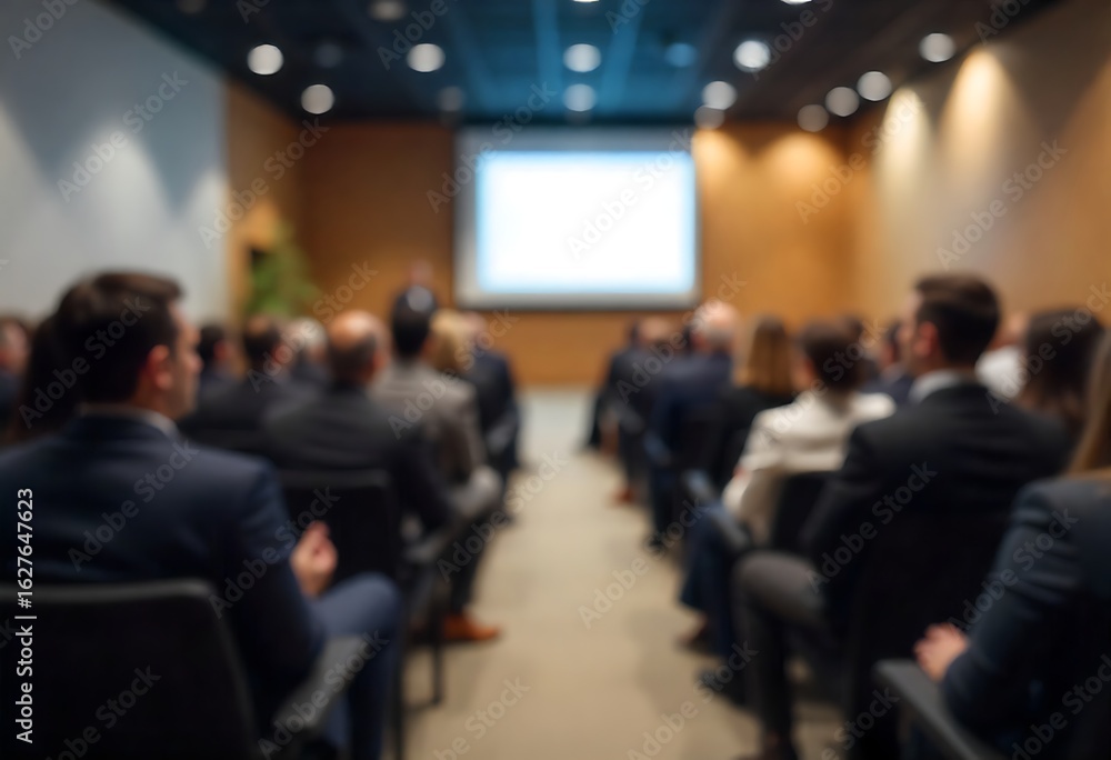 Poster generative ai conference audience attending a corporate business presentation event with a bright