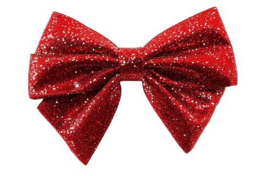 Shiny red sequin bow isolated on transparent background. Red ribbon bow with sparkle isolated on white background. - Powered by Adobe