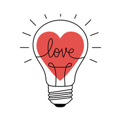 light bulb with heart flat vector on white background
