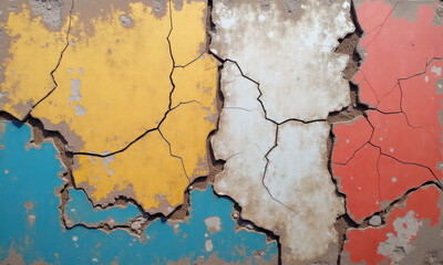 Cracked Painted Surface with Vibrant Colors
