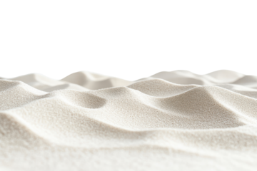 Close up of fine white sand dunes isolated on transparent background. Sand of dust isolated on white background.