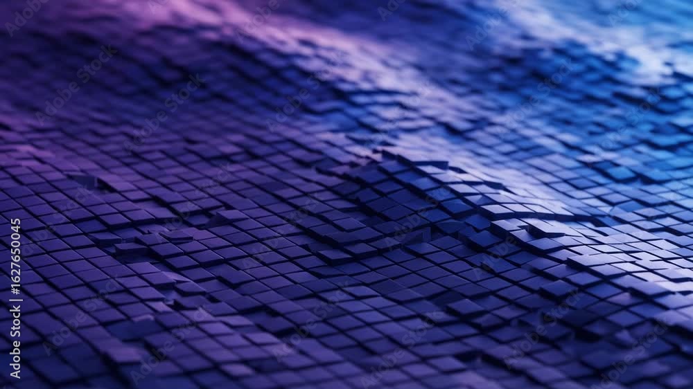 Aufkleber abstract digital pattern of blue and purple squares creating a futuristic, technological, and geomet