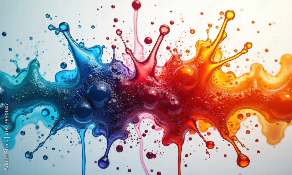 Poster dynamic multi-colored fluid splatter with bubbles