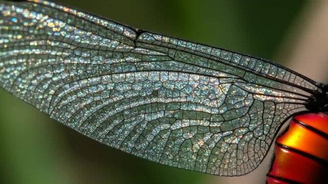 Close-up of a dragonfly wing showcasing intricate patterns