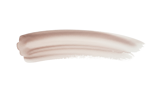 An abstract, horizontal, irregularly shaped watercolor texture in light brown and beige tones, resembling an organic smudge, with crisp contours, isolated on a transparent background with copy space,