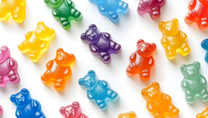 Assortment of colorful gummy bears cut out on white background