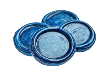 Cluster of blue glass marbles isolated on transparent background. Set of elegant blue wax seals ideal isolated on white background