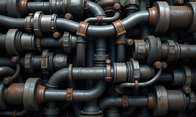 Industrial Pipework System with Rustic Texture and Rusty Details