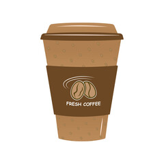 Paper coffee cup with brown sleeve and coffee beans logo for branding and cafe