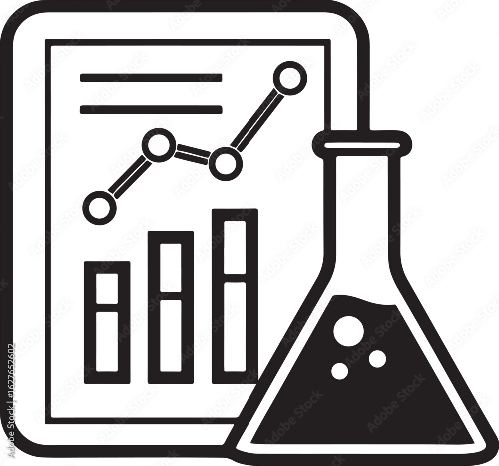Poster scientific data analysis and experimentation icon representing research and development with graphs 