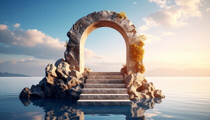 Fototapeta premium Stone Archway Gateway to Serenity: A Tranquil Seascape