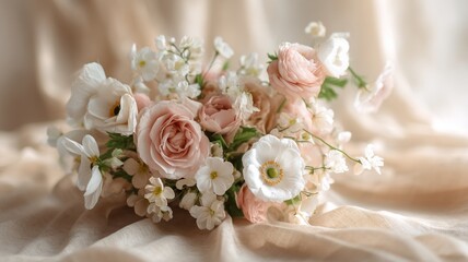 Fototapeta premium Elegant floral bouquet with soft pastel tones. AI image