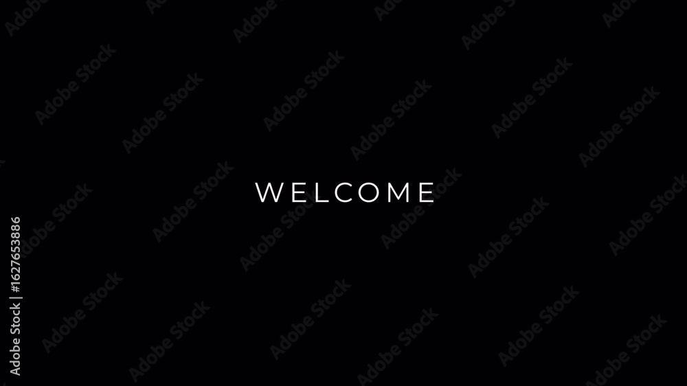 Poster clean and simple glitch animation of “welcome” message. transparent alpha channel for modern overlay