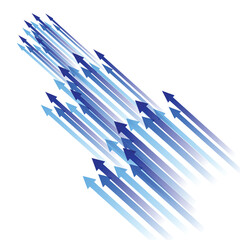 Growth arrows. Abstract blue background with a 3D metal arrow graph illustrating a business concept of success and market direction