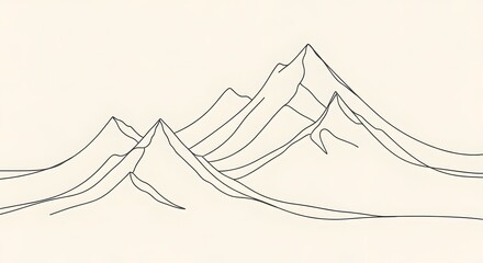 Minimalist Mountain Line Art Illustration on Light Beige Background Featuring Elegant Abstract Peaks in Monoline Style