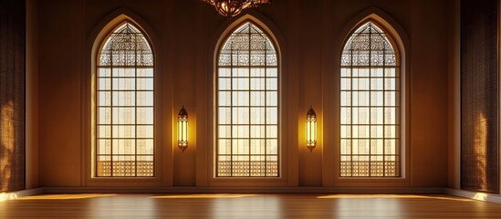 Serene Interior of an Islamic Inspired Architecture with Ornate Windows